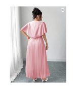 Large women's elegant chiffon waist cinched A-line pleated wedding guests' grand dress - Image 2