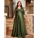 Mgiacy plus size V-neck lace embroidery Mosaic satin cloth hand-folded long