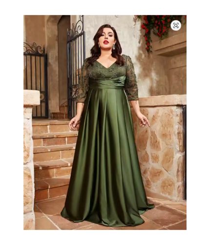Mgiacy plus size V-neck lace embroidery Mosaic satin cloth hand-folded long