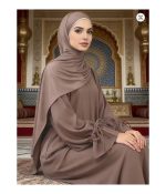 Elegant Coffee Color Cinched-Waist Abaya Lantern Sleeve Long Dress Women Muslim - Image 2