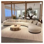 Beige Minimalist Velvet Curved Sofa Set Multi-seat S-shape Abnormity Booth