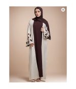 Apricot Color Muslim Abaya Boasting Exquisite Floral Cuff Embroidery