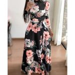 Women's Slim Dresses Casual Long Sleeve Round Neck Flower Printed Dress