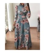 Women's Slim Dresses Casual Long Sleeve Round Neck Flower Printed Dress - Image 2