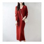 MEETCC Women's 100% Merino Wool Mid Calf Length Sweater Dress