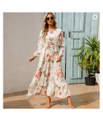 Women Maxi Dresses Sping Autumn Bohemian Casual Full Sleeve High
