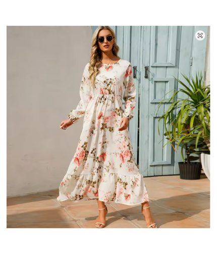 Women Maxi Dresses Sping Autumn Bohemian Casual Full Sleeve High