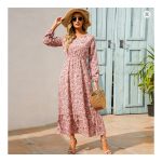 2023 Sping Summer Bohemian Women Maxi Dress Casual Long Sleeve High Waist Beach Woman