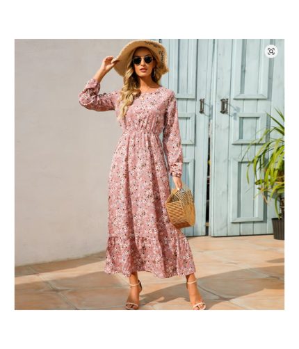 2023 Sping Summer Bohemian Women Maxi Dress Casual Long Sleeve High Waist Beach Woman