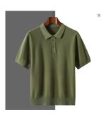 Summer 100% merino wool men's lapel pullover short