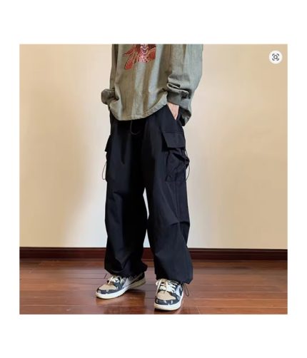 Streetwear 2024 Spring Harem Casual Pants Men Elastic Waist Solid Color Cargo Pants