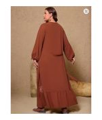 Plus Size Women's 2025 New Brown V-neck Fashion Casual Dresses - Image 2