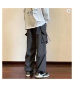 Streetwear 2024 Spring Harem Casual Pants Men Elastic Waist Solid Color Cargo Pants - Image 2