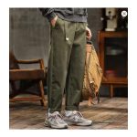 HIQOR High Quality Man Retro Cargo Pants Cotton Men's Casual Loose Fit