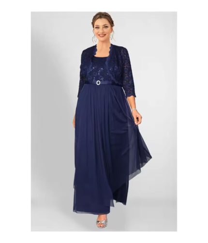 Plus Size Dress for Women's Evening Sequined Chiffon Pleated A-Line Wedding
