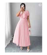 Large women's elegant chiffon waist cinched A-line pleated wedding guests' grand dress